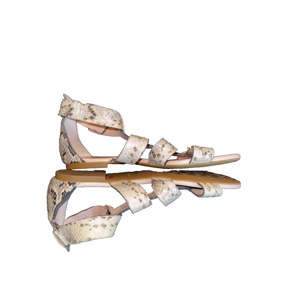 COACH Oleta Gladiator Sz 6B Turn-lock Ankle Sandal Flats Snakeskin Leather retro